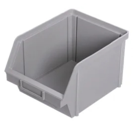 Box ukládací zkosený 200 × 150 × 122 mm, nosnost 10 kg – šedý